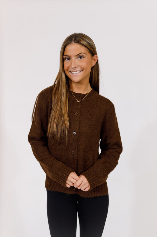 Brown Button Cardigan Top