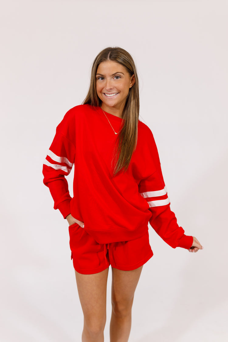 Red Varsity Striped Sleeve Set