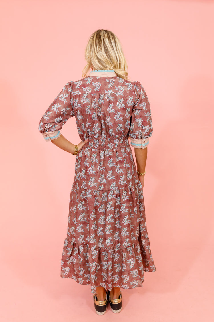 Mauve Floral Midi Dress
