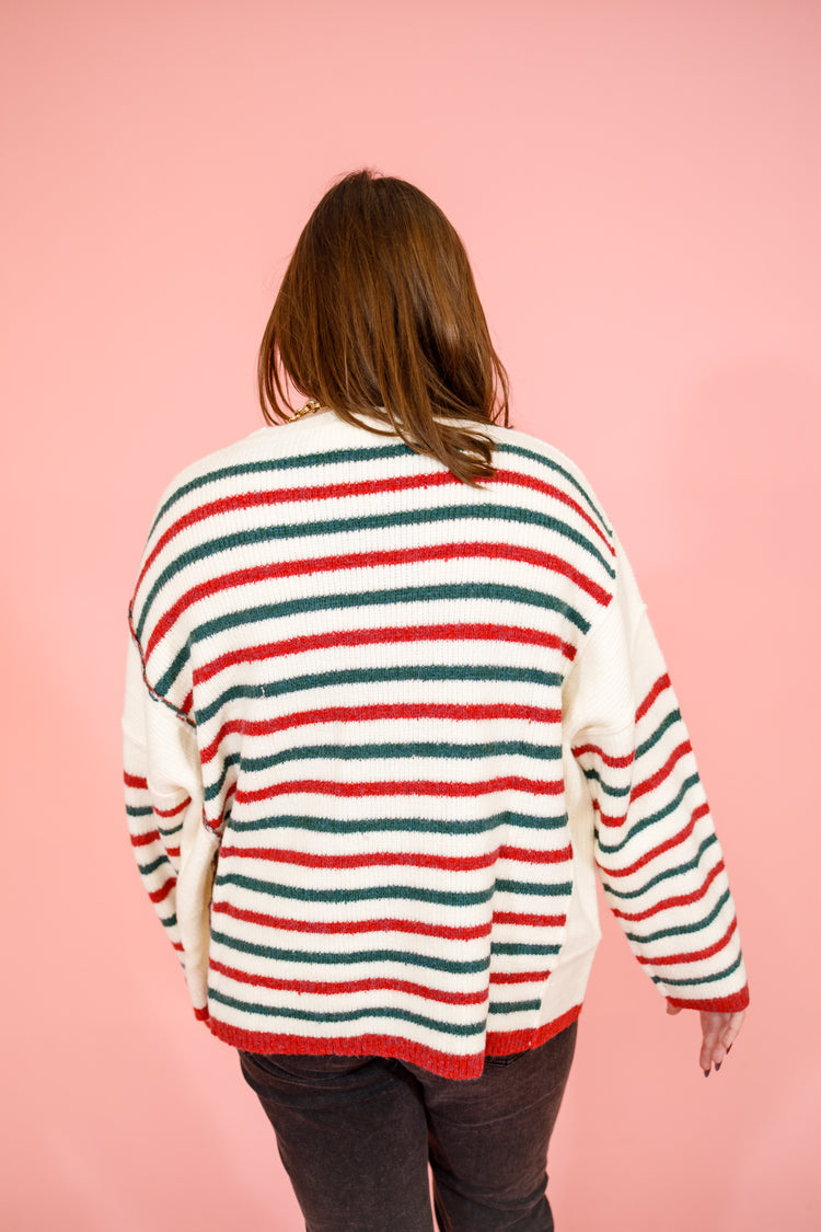Red and Green Stripe Knit Sweater