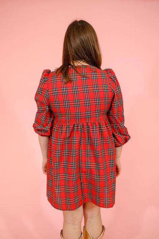 Red Plaid Front Bow Dress