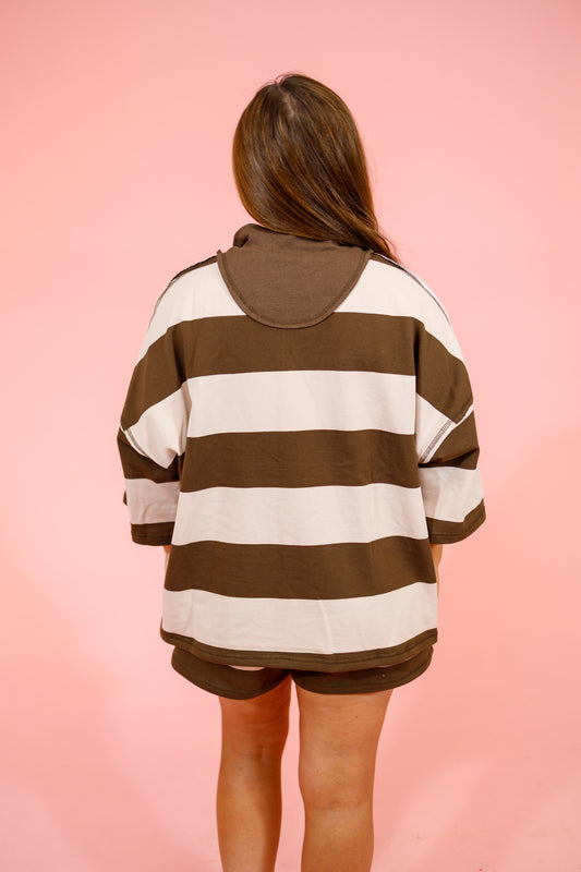 Brown Striped Shorts Set