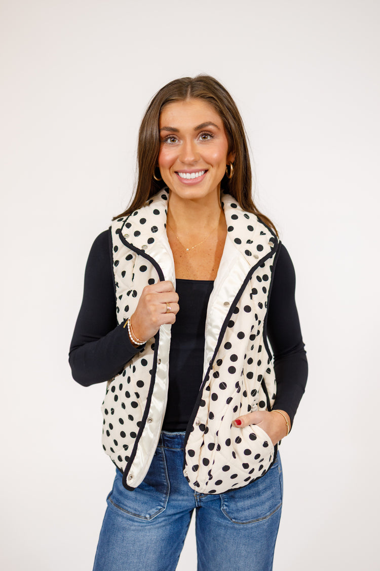 Cream Polka Dot Puffer Vest