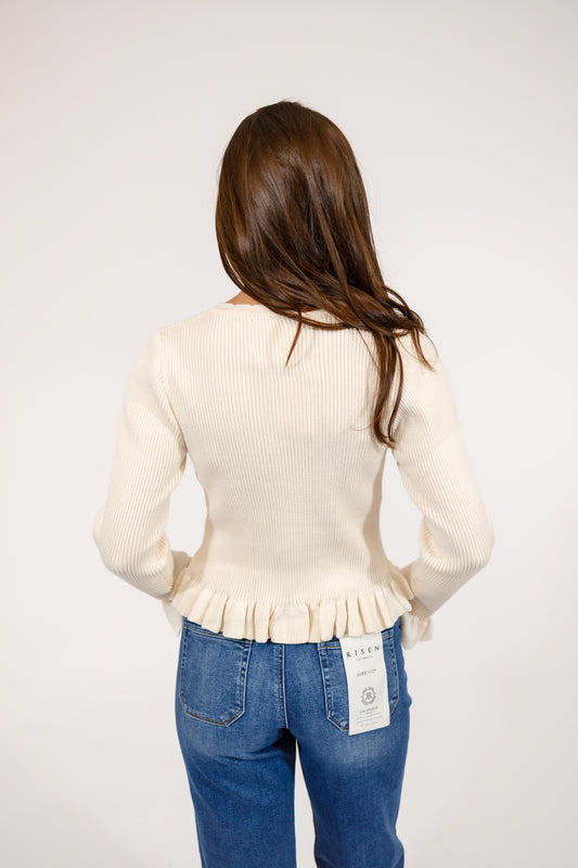 Cream Ruffle Button Top