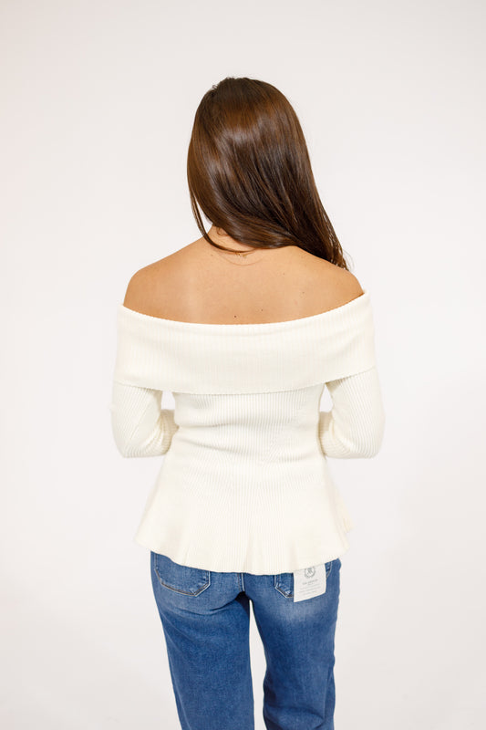Cream Off Shoulder Peplum Sweater