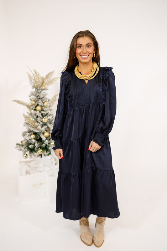 Navy Tiered Midi Dress
