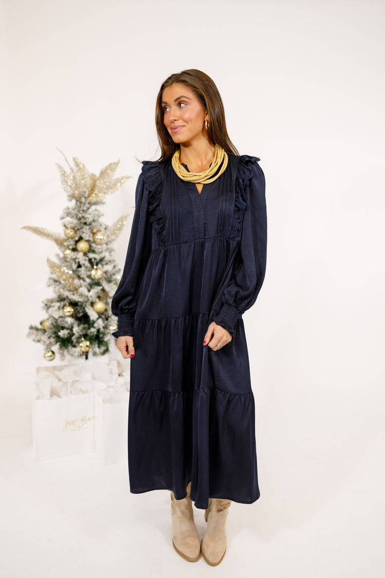 Navy Tiered Midi Dress