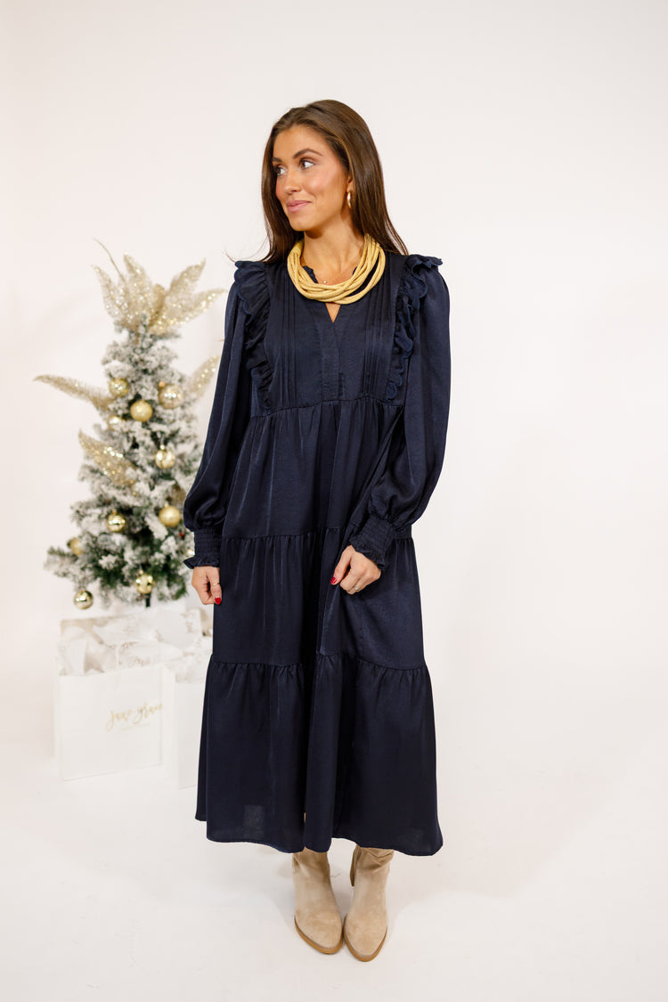Navy Tiered Midi Dress