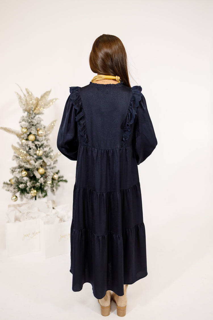 Navy Tiered Midi Dress