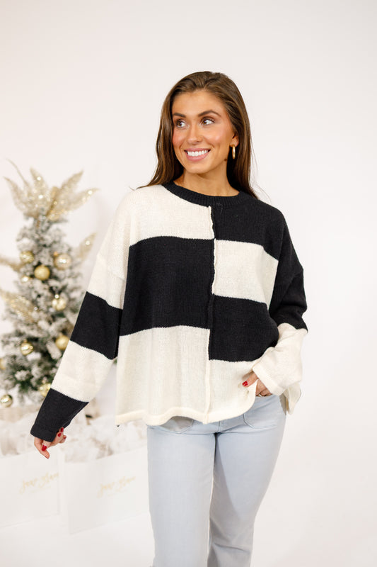 Black Color Block Knit Sweater Top