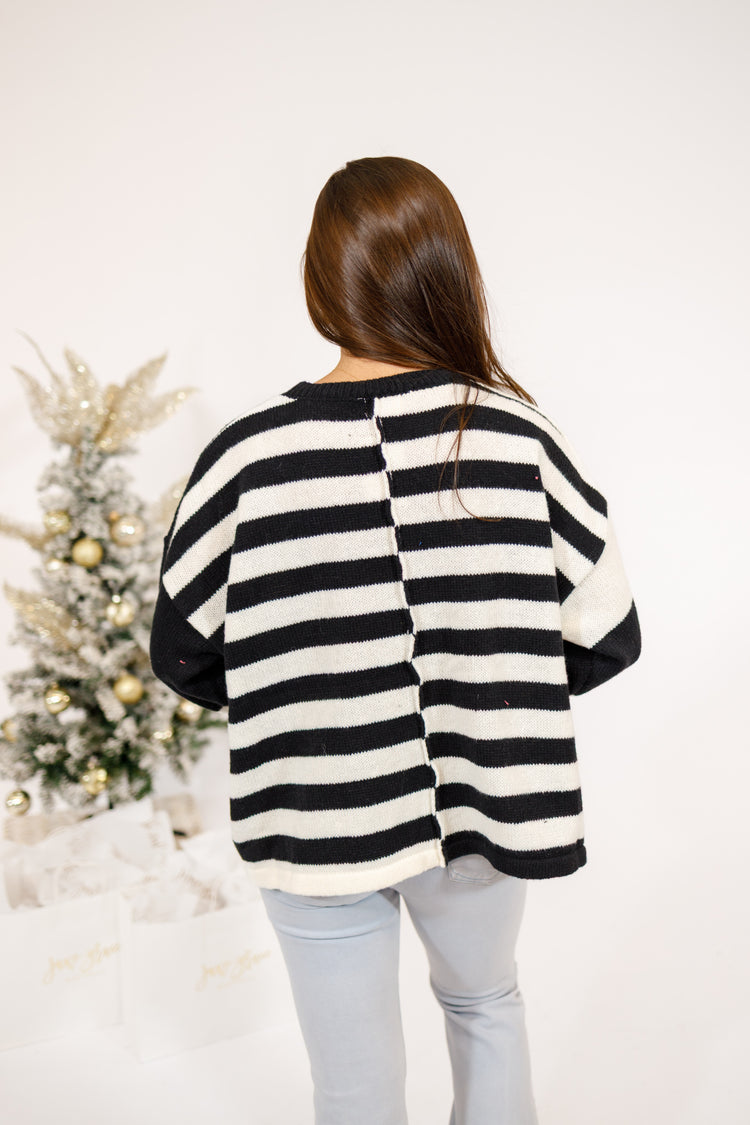 Black Color Block Knit Sweater Top