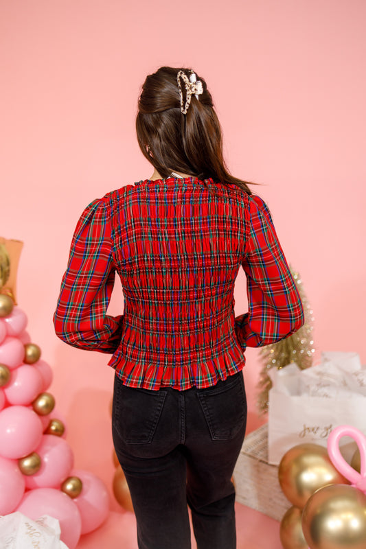 Red Plaid Smocked Top