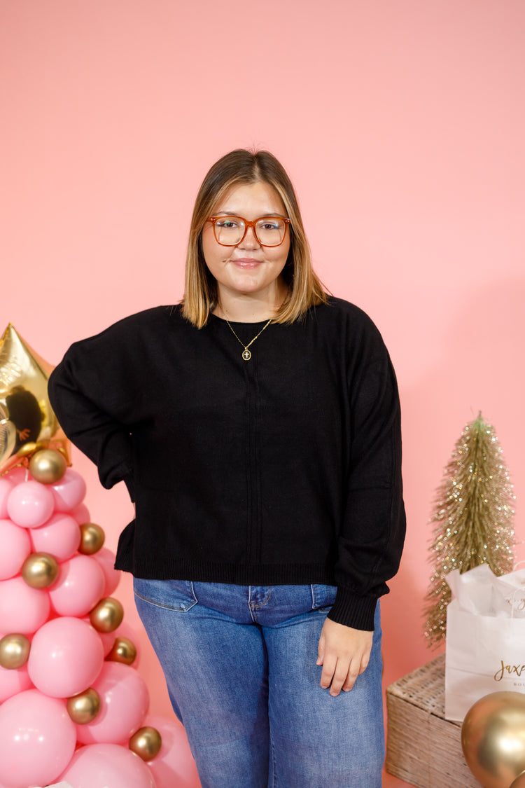 Front Seam Round Neck Sweater, VARIOUS S-3XL