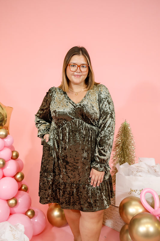 Curvy Green Velvet Dress