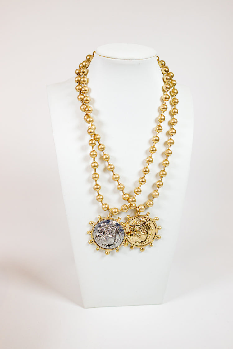 Bulldog Profile Coin Necklace Set, VARIOUS