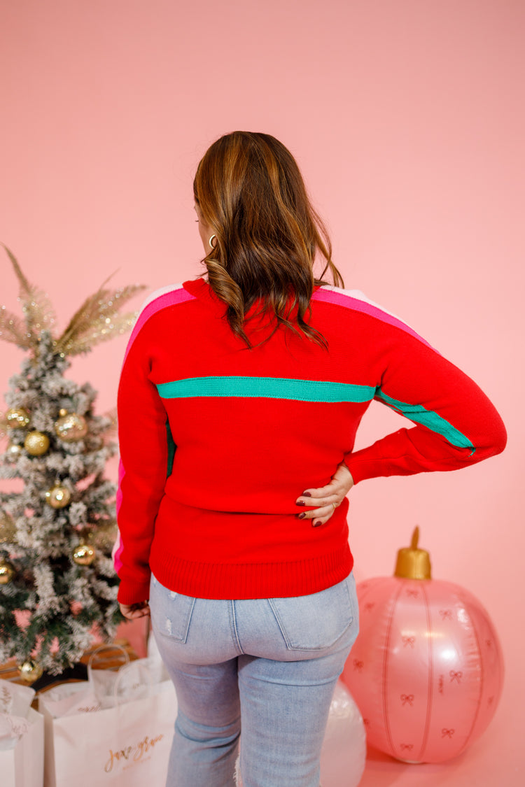 Red Multi Stripe Sweater Top