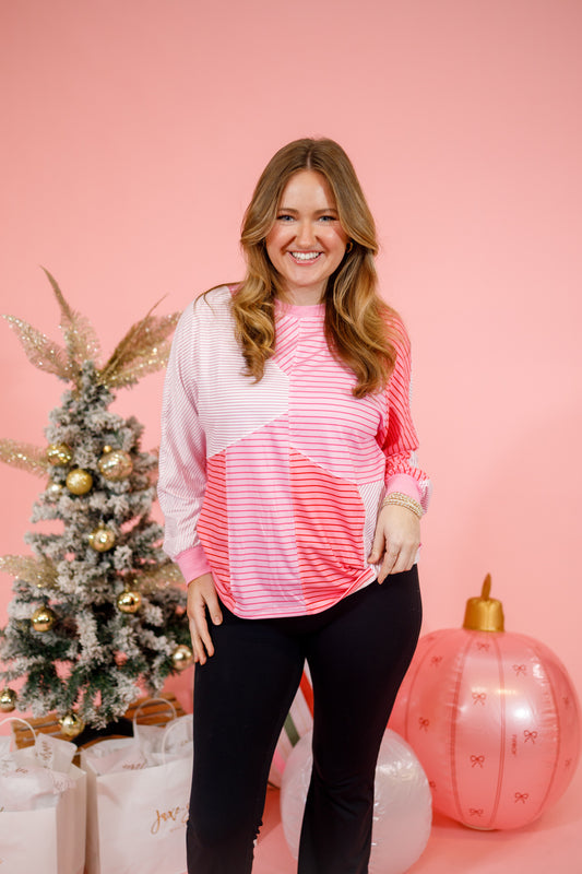 Pink Color Block Striped Top