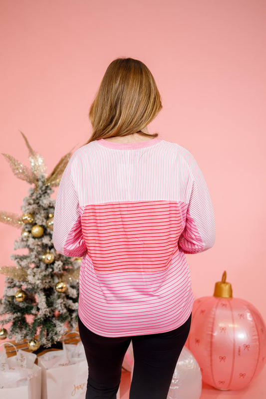 Pink Color Block Striped Top
