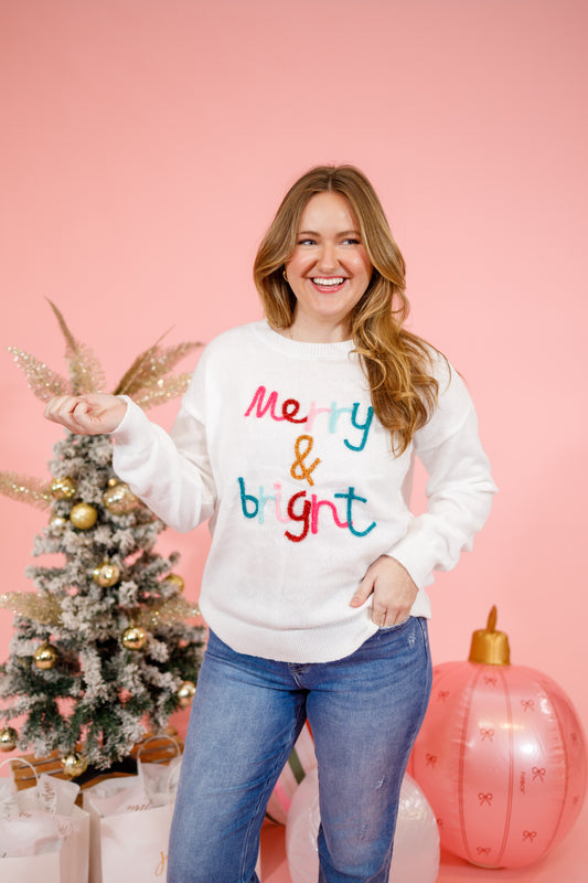 Cream Merry & Bright Tinsel Sweater