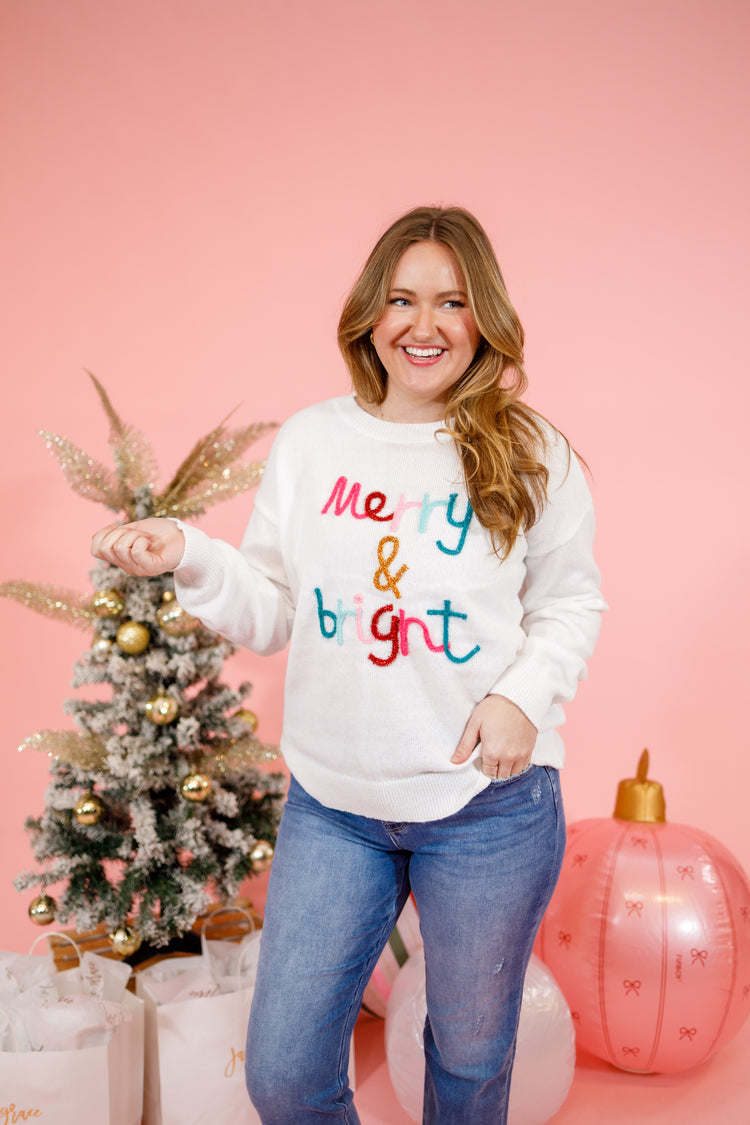 Cream Merry & Bright Tinsel Sweater
