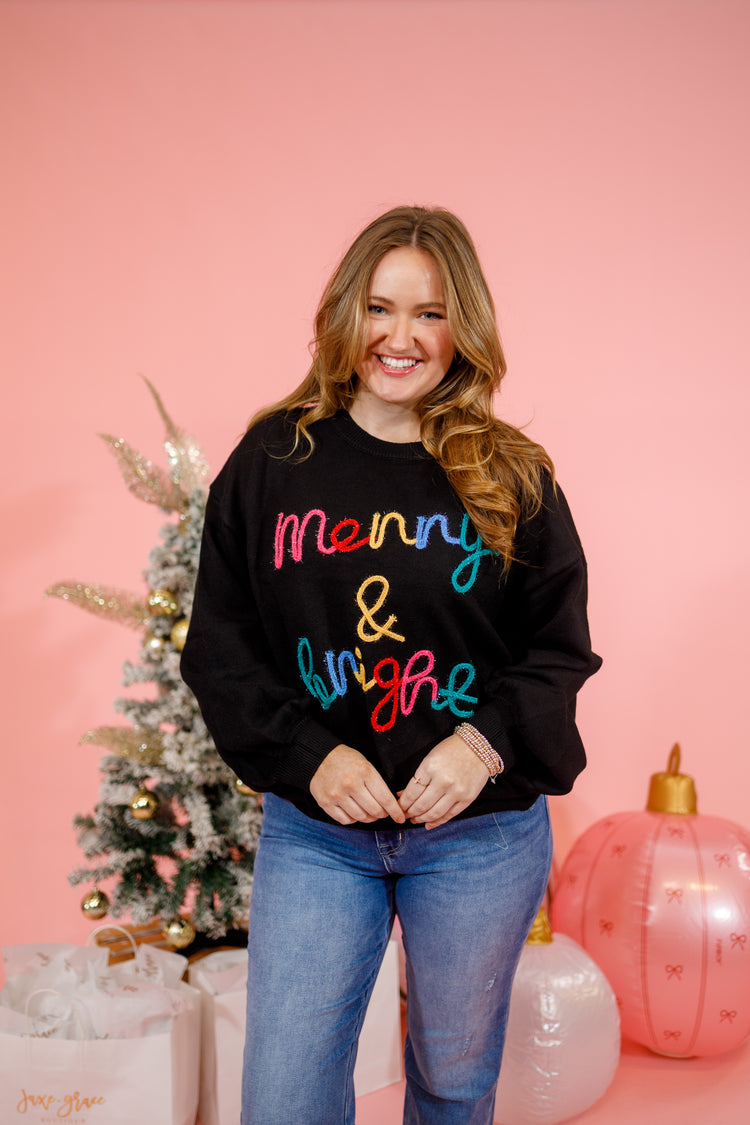 Curvy Black Merry & Bright Tinsel Sweater