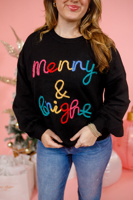 Curvy Black Merry & Bright Tinsel Sweater