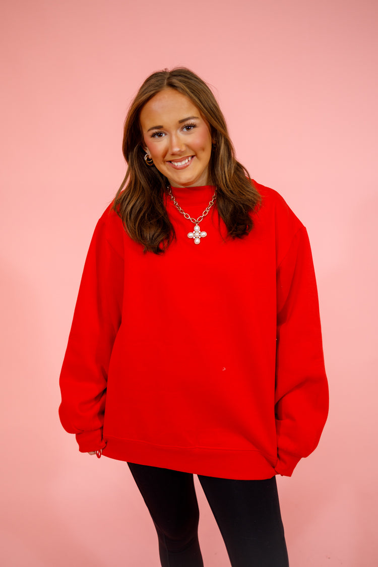 Red Athleisure Mock Neck Sweatshirt