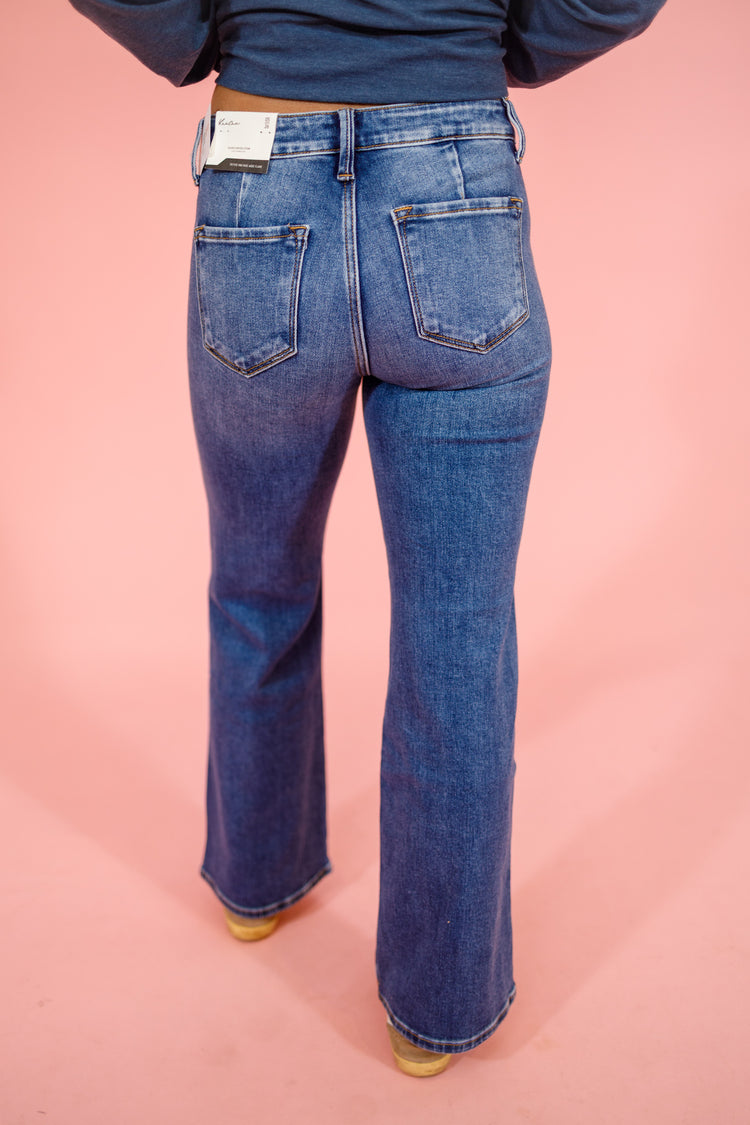 KC Medium Wash PETITE Wide Knee Flare Jeans