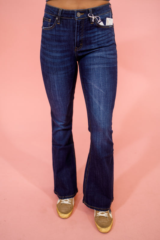 KC Dark Wash PETITE Flares, REG + CURVY