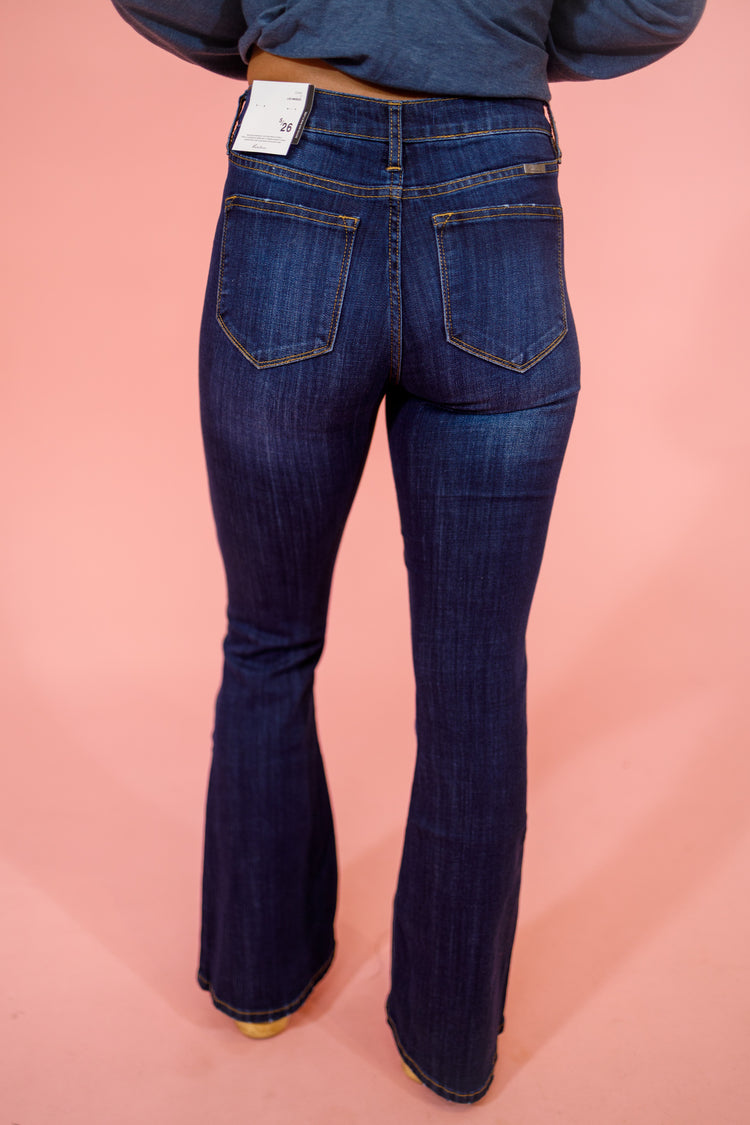 KC Dark Wash PETITE Flares, REG + CURVY