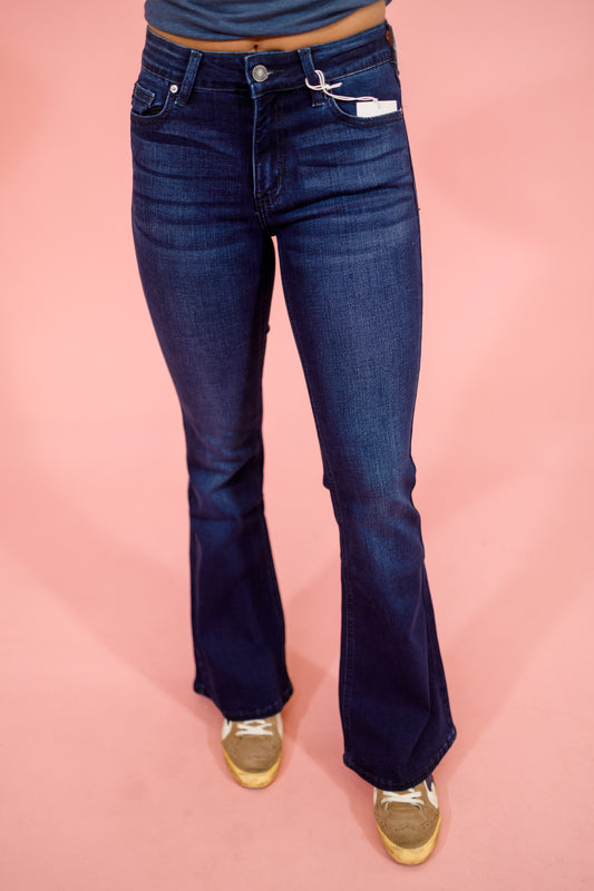KC Mid Rise Dark PETITE Flare Jeans