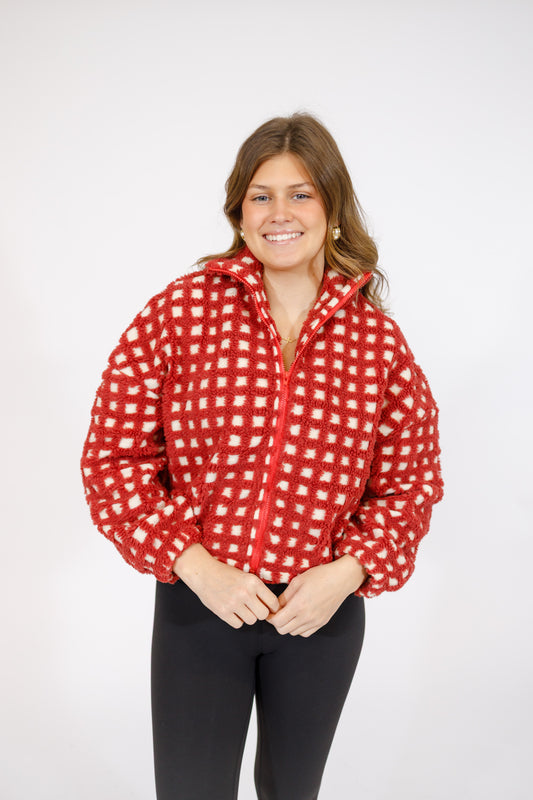Red Gingham Sherpa Jacket