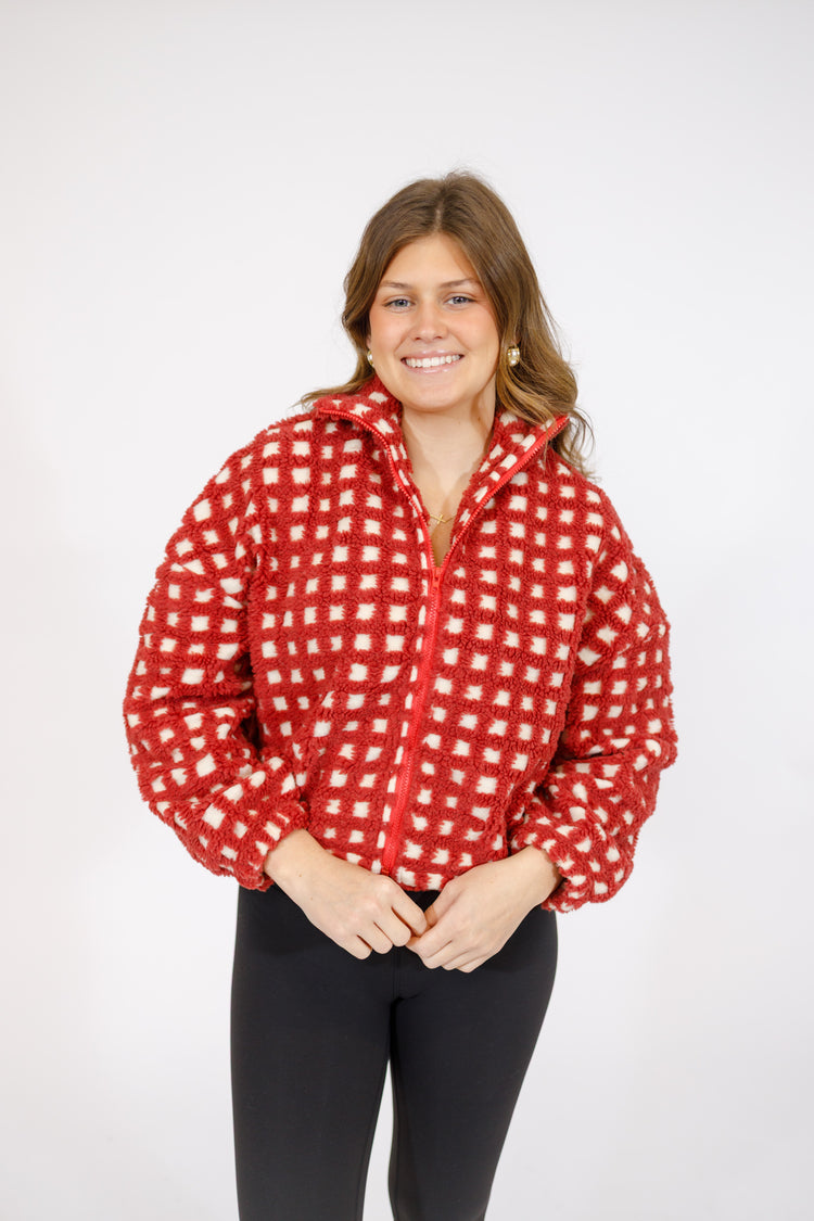 Red Gingham Sherpa Jacket