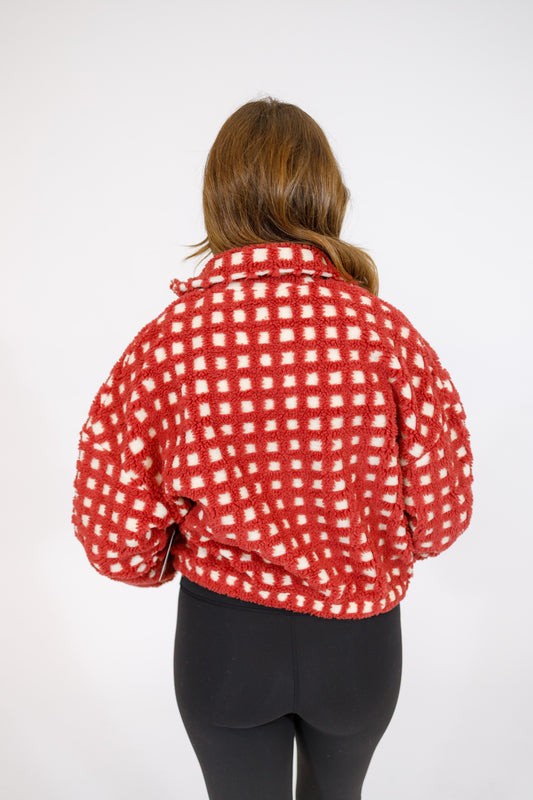 Red Gingham Sherpa Jacket