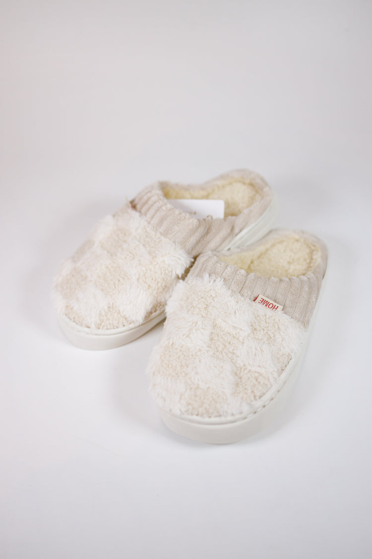 Cream Checkered Slippers, CREAM