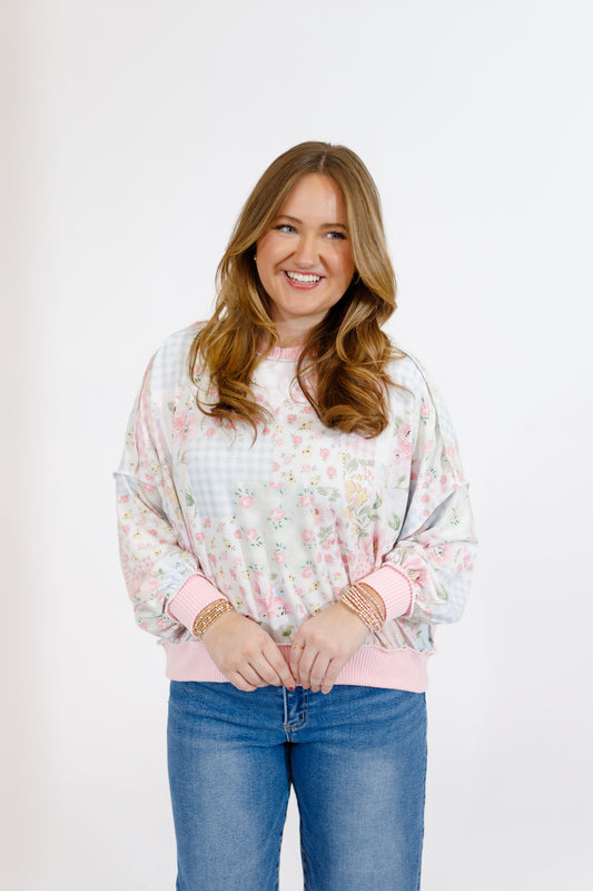 Pink Patchwork Print Top