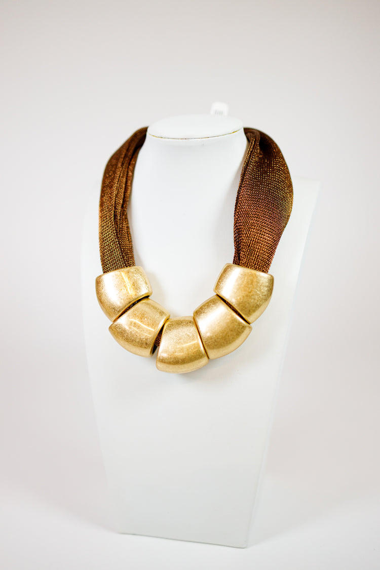 Chunky Geometric Metal & Mesh Necklace, VAROIUS