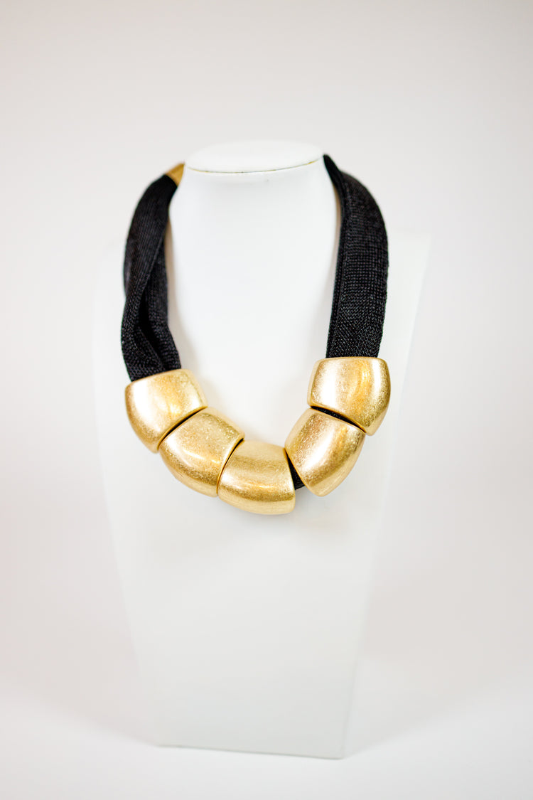 Chunky Geometric Metal & Mesh Necklace, VAROIUS