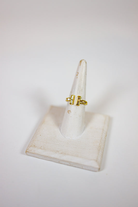 Pave Baguette Bar End Open Ring