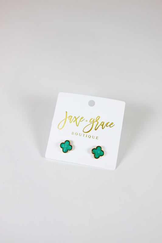 Green Color MOP Clover Studs
