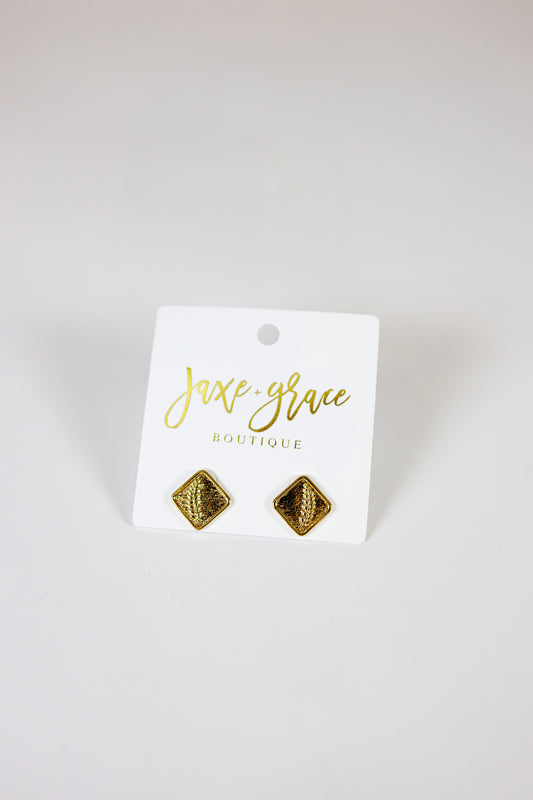 Rhombus & Carved Leaf Earrings