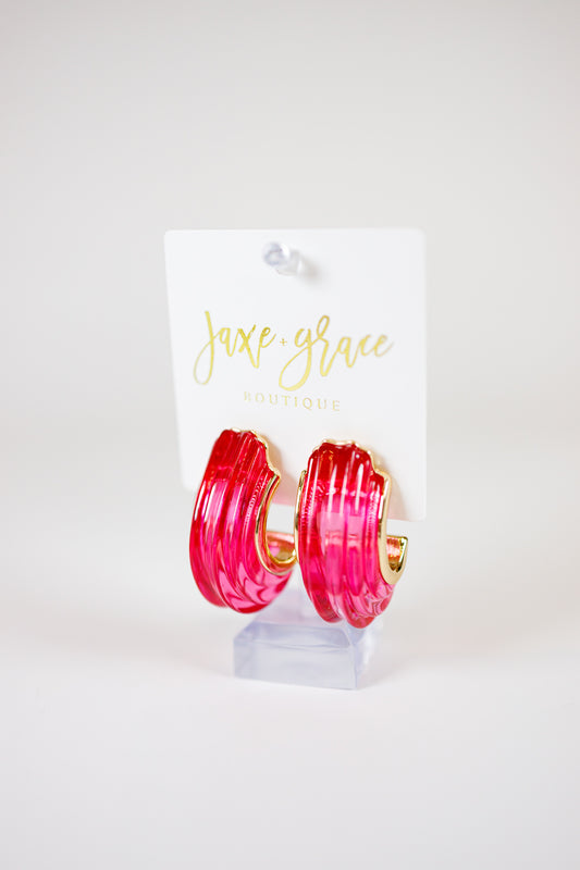 Fuchsia Ribbed Chunky Open Hoops