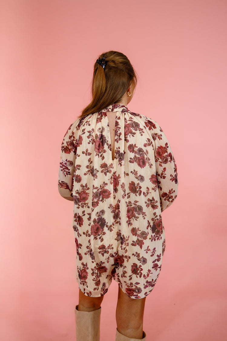 Cream and Plum Floral Romper