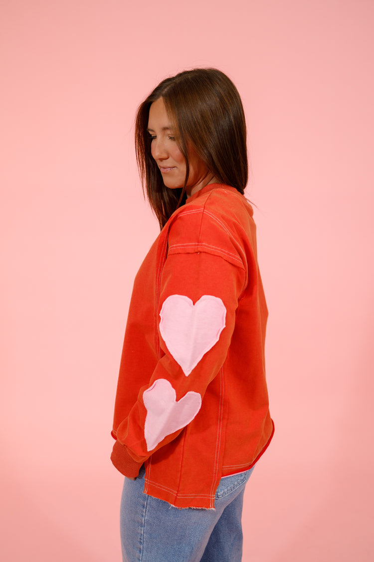 Valentine Heart Patch Sleeve Terry Top
