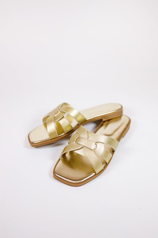 Gold Layered Strap Slip on Sandals