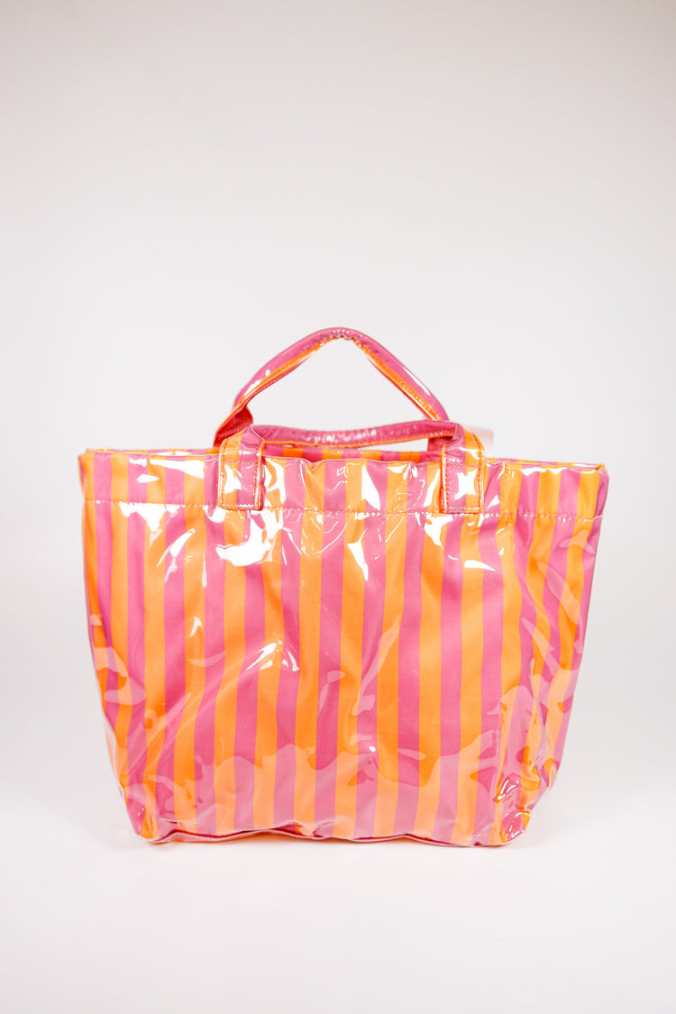 Vinyl Striped Tote Bag, VARIOUS