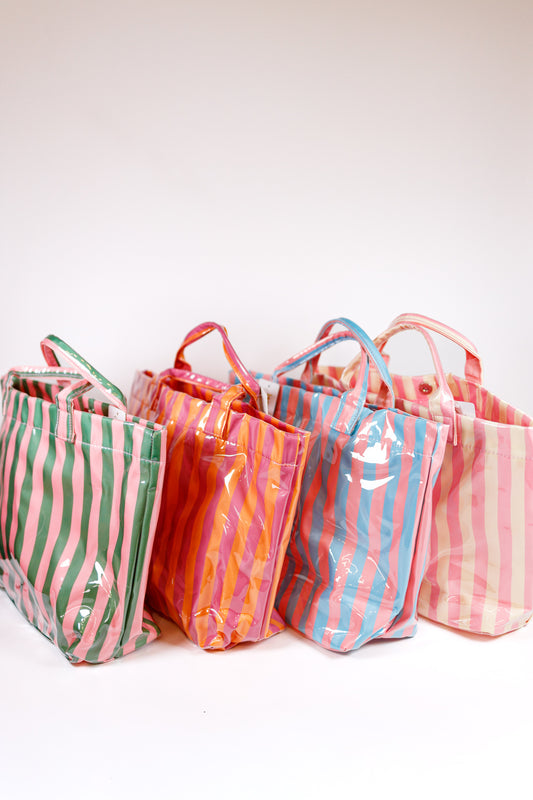 Vinyl Striped Tote Bag, VARIOUS