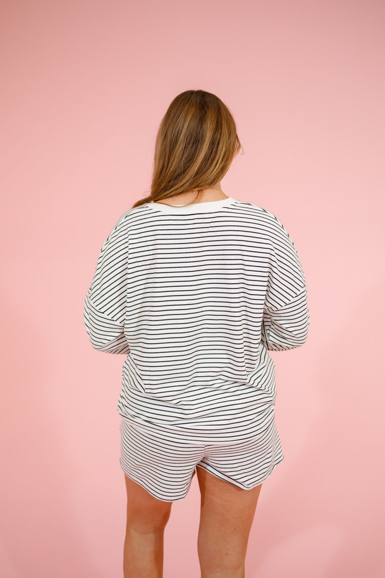 Ivory Pin Stripe Knit Pullover & Short Set
