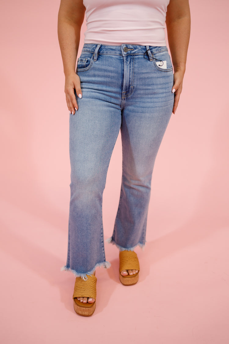 HIDDEN Medium Wash Cropped Stretch Bootcut Crop Jeans