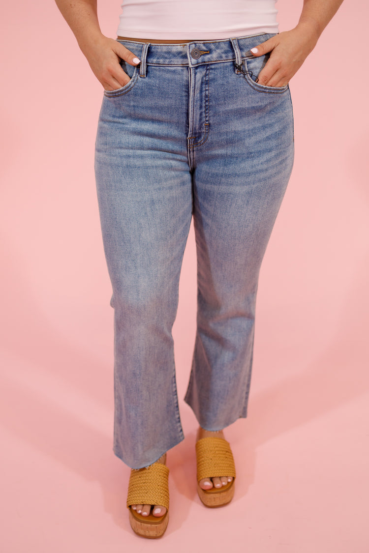 HIDDEN Medium Wash Cropped Stretch Bootcut Crop Jeans